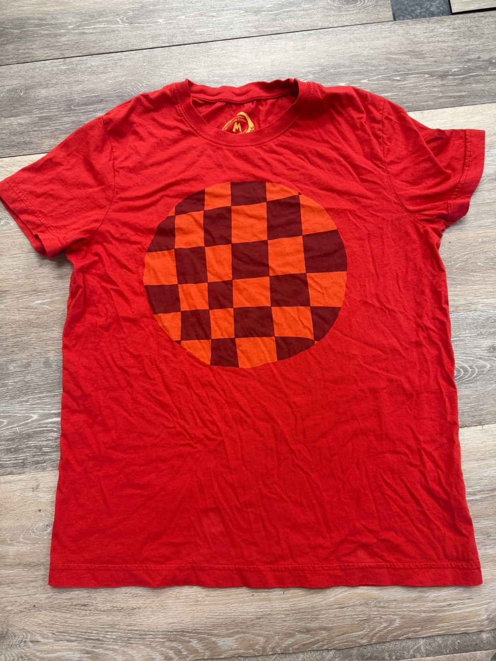 All Roads Circle Tee Chile Checker Red Organic Cotton T-Shirt Size M
